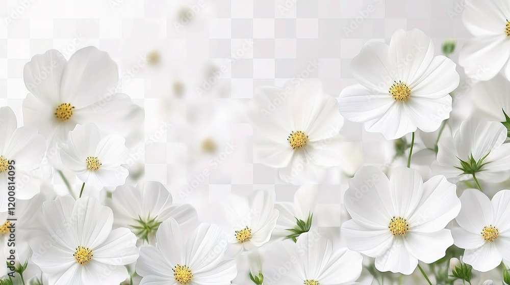 Fototapeta premium Pure White Floral: A cascade of pristine white flowers with delicate petals, arranged in a beautiful display of nature's elegance, blooming with pure simplicity.