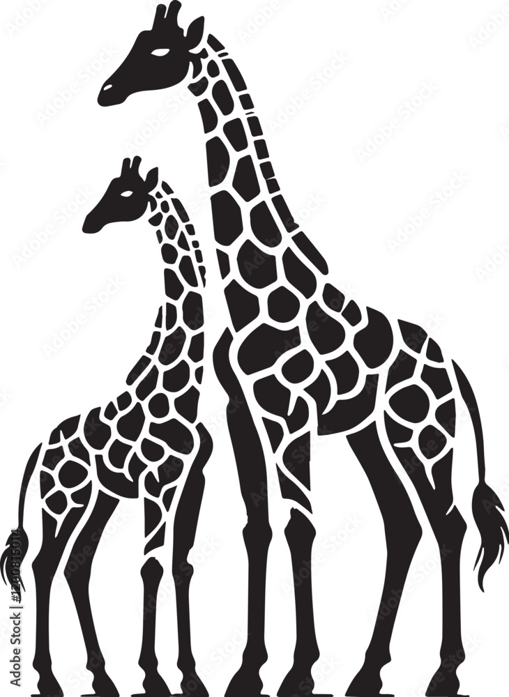 Obraz premium Black Color Giraffe Silhouette Vector Illustration, Solid White Background