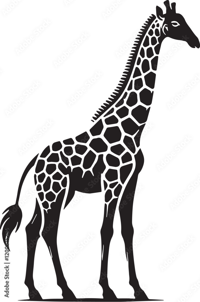 Obraz premium Black Color Giraffe Silhouette Vector Illustration, Solid White Background