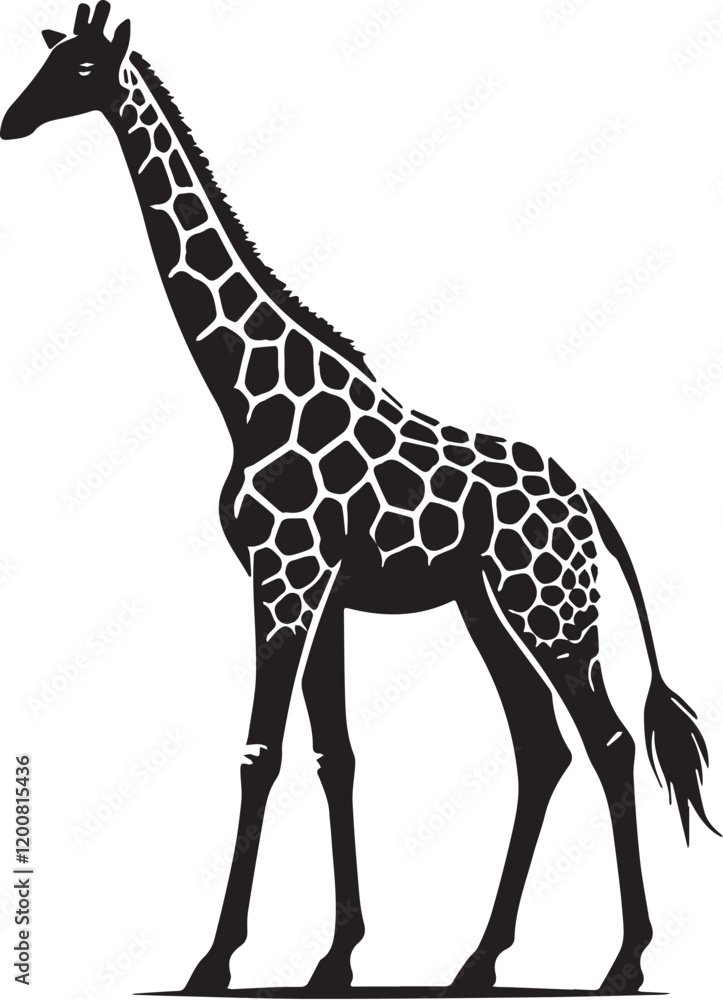Naklejka premium Black Color Giraffe Silhouette Vector Illustration, Solid White Background