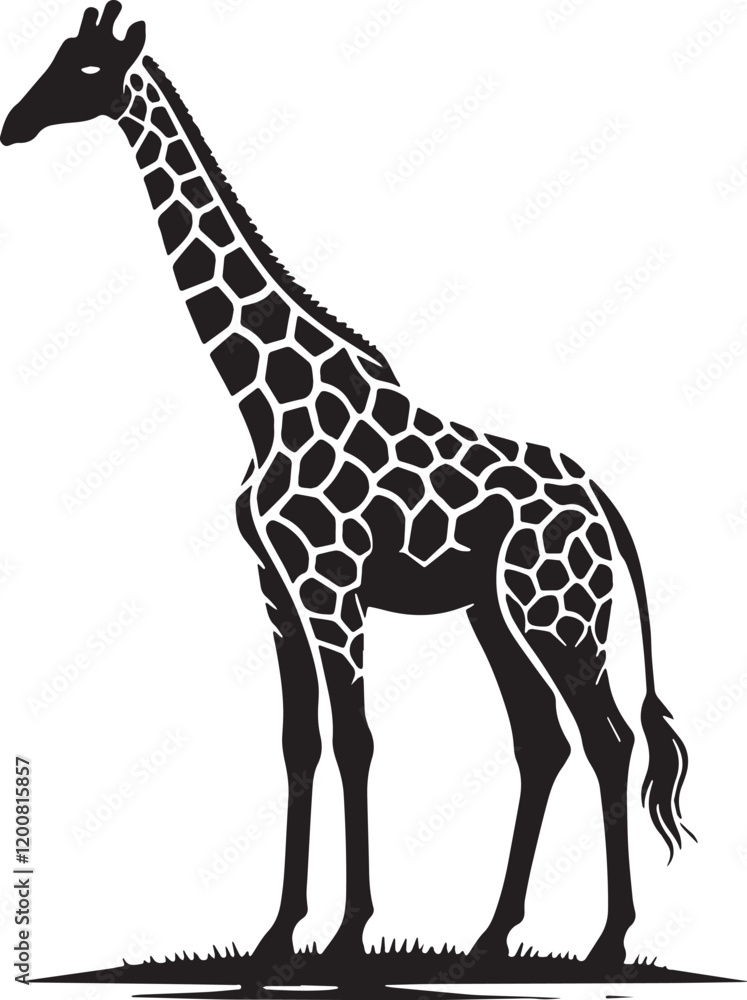 Fototapeta premium Black Color Giraffe Silhouette Vector Illustration, Solid White Background