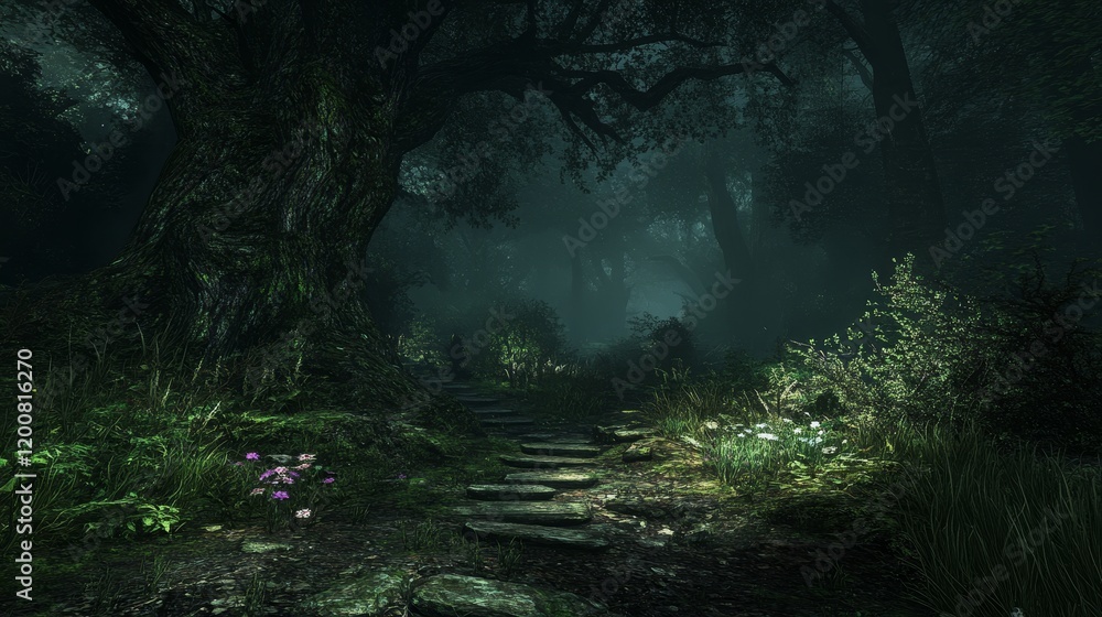 Enchanting Forest Path Stone Steps Misty Woods Enchanting Forest Path Stone Steps Misty Woods