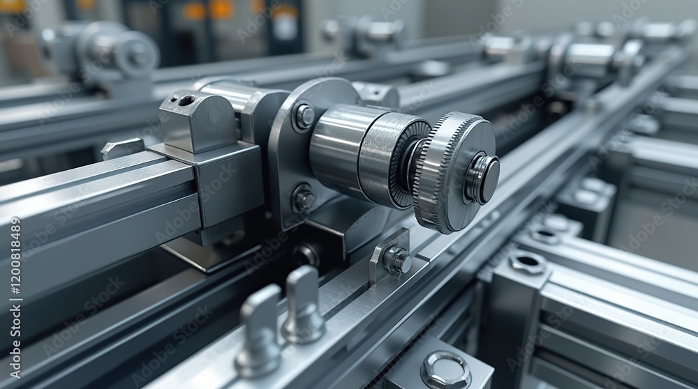 Fototapeta premium Close-Up of Linear Motion System Components Reflecting Industrial Precision and Technology