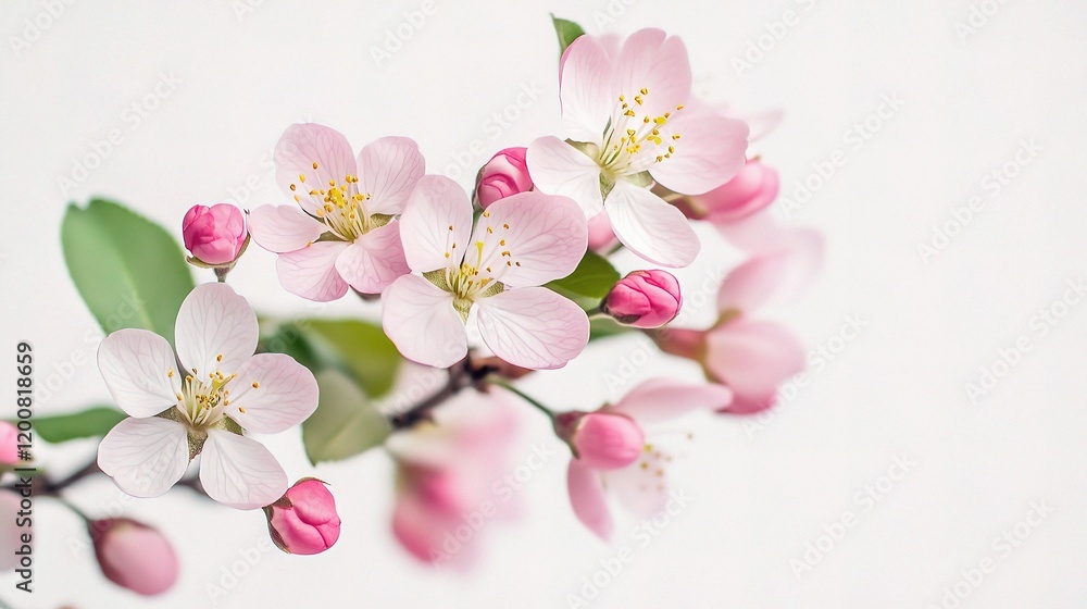 Delicate Crabapple Blossoms: A close-up captures the exquisite beauty of delicate pink and white crabapple blossoms, their petals softly unfurling against a bright backdrop. Delicate Crabapple Blossoms: A close-up captures the exquisite beauty of delicate pink and white crabapple blossoms, their petals softly unfurling against a bright backdrop.
