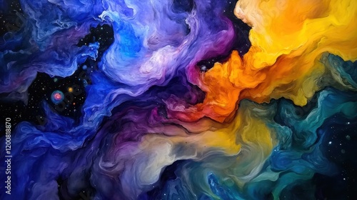 Wallpaper Mural A painting of a colorful galaxy with a yellow and blue swirl Torontodigital.ca