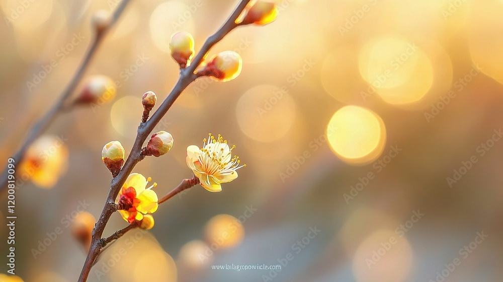 Fototapeta premium Delicate Spring Flowers with Airy Bokeh Light in Fresh Background