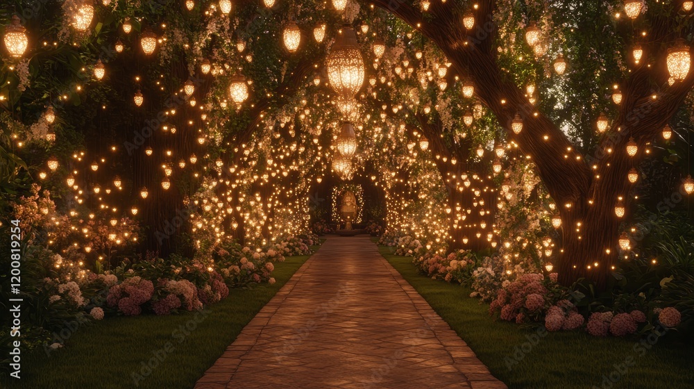 Obraz premium Enchanting Illuminated Garden Pathway at Night