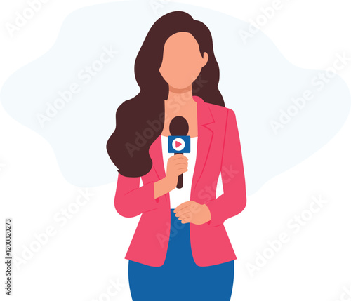  journalist beautiful woman flat vector illustration