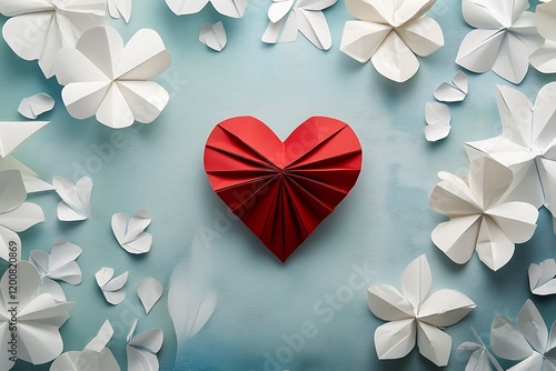 Floral Décor with a Refined Red Origami Heart.
