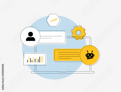 Chatbot Marketing ai agents for Lead Generation. Implement chatbots to engage visitors and generate leads through conversations. Chatbot gathering user info and qualifying leads vector illustration