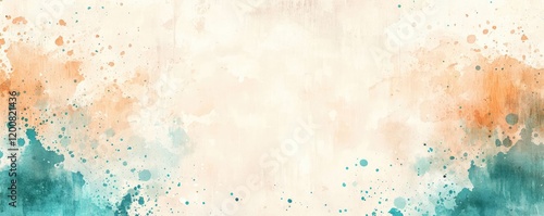 Grunge watercolor concept. A vibrant watercolor texture with orange and teal splashes on a soft background.