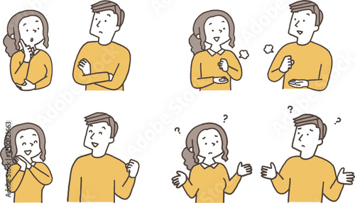 色々なポーズの男女上半身セット単色