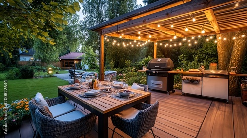 backyard bbq & dinner party under pergola - outdoor living spaces