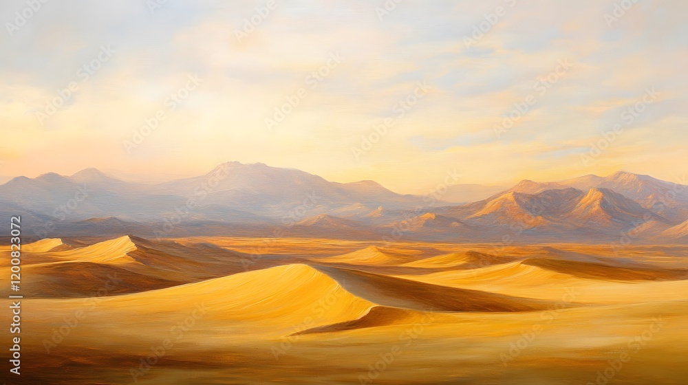 Fototapeta premium Golden Sands Desert Landscape Under a Calm Sky