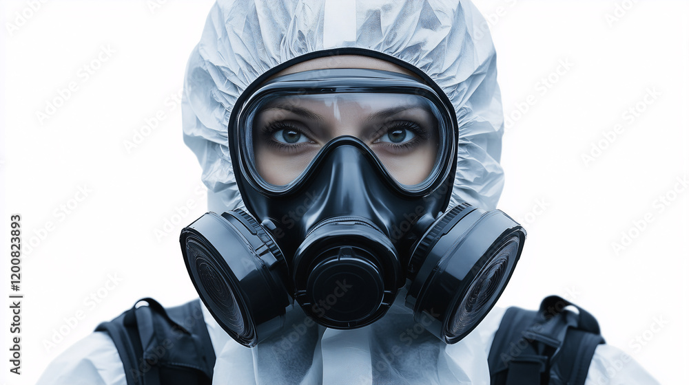 person in a protective suit and gas mask isolated on white background person in a protective suit and gas mask isolated on white background