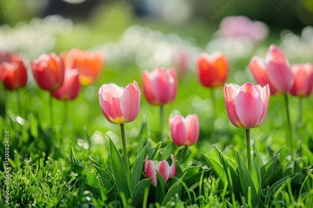 Pink tulips blooming in spring garden Pink tulips blooming in spring garden