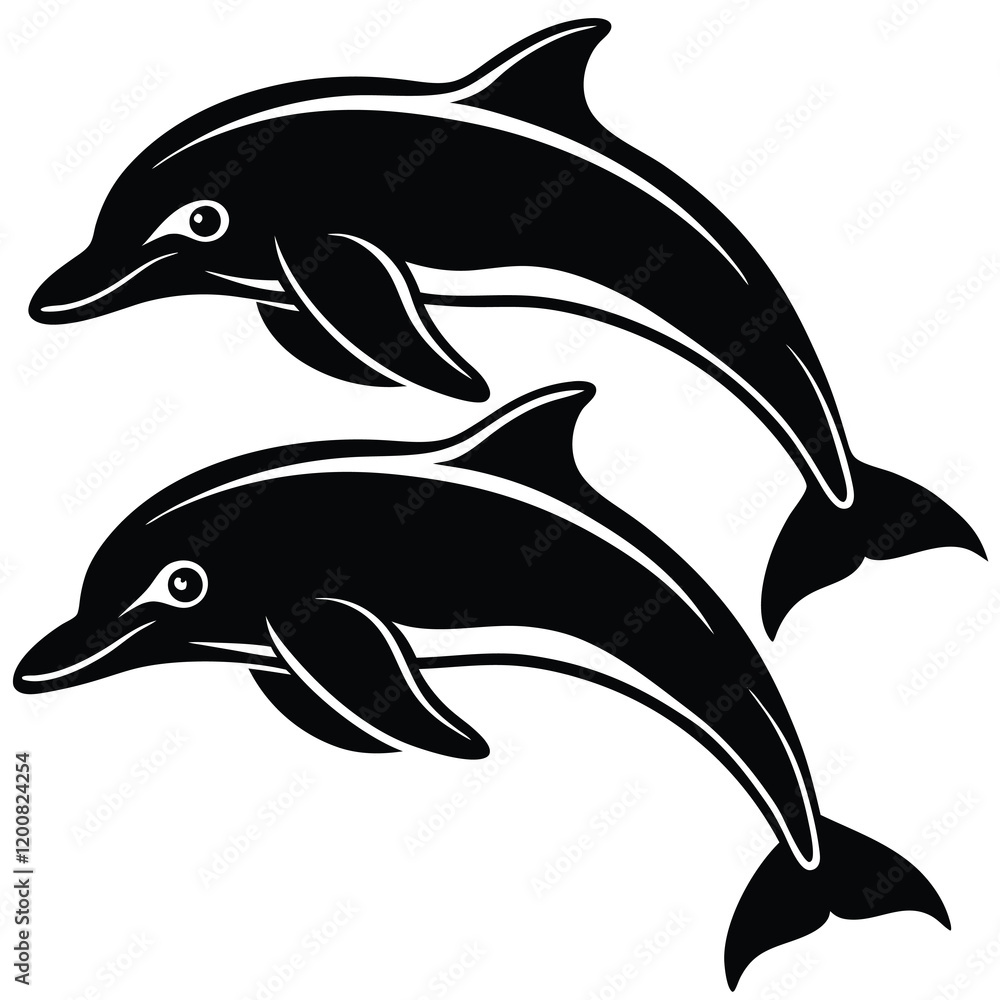 Fototapeta premium Dolphin Silhouette Vector: Elegant Marine Life Illustration for Creative Projects 