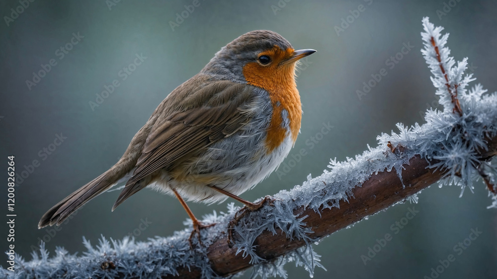 Fototapeta premium Robin on a Frosty Branch