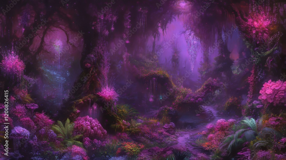 Enchanting Purple Forest Mystical Glow Fantasy Landscape Enchanting Purple Forest Mystical Glow Fantasy Landscape
