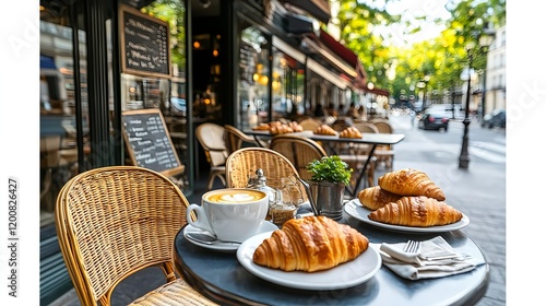 Fototapeta Naklejka Na Ścianę i Meble -  parisian cafe breakfast: croissants & coffee - authenticity
