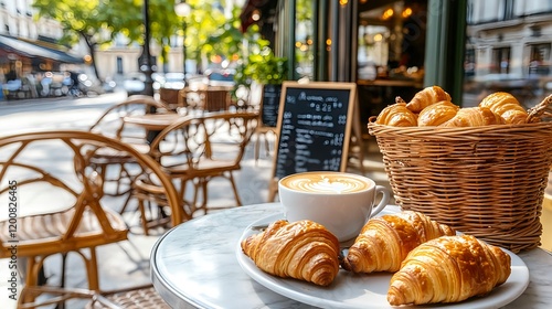 parisian cafe croissants & latte coffee - parisian cafe culture