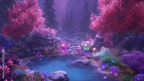 Wallpaper Mural Enchanting Purple Forest Pond and Stone Path Torontodigital.ca