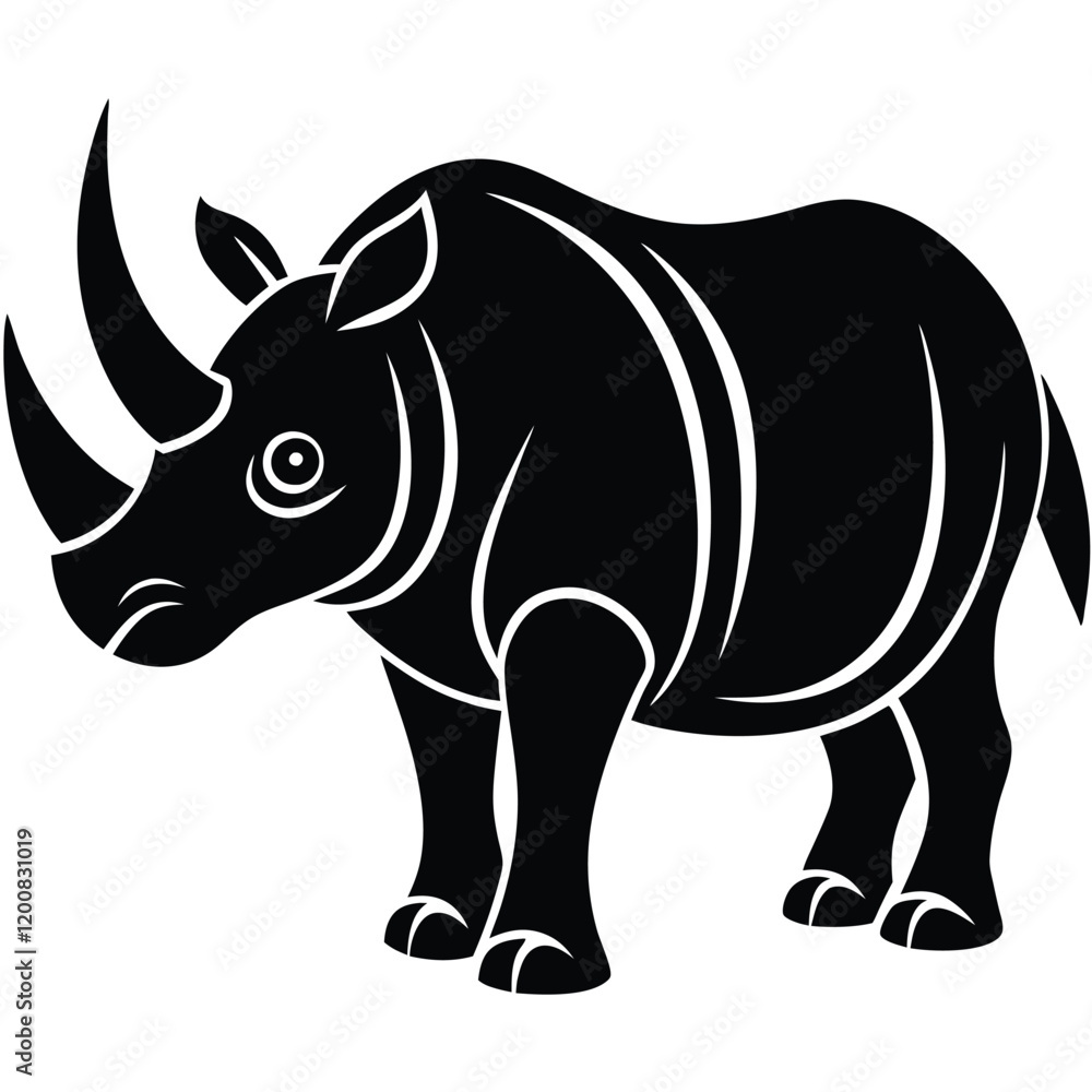 Fototapeta premium Rhinoceros Silhouette Vector: Majestic Wildlife Illustration for Creative Projects 