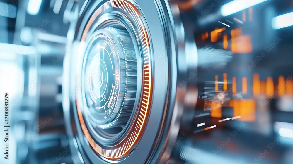 Fototapeta premium Futuristic technology design with glowing elements and circular patterns