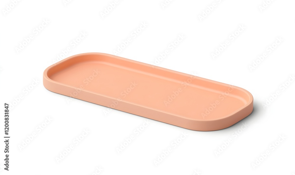Peach-colored rectangular tray, shallow, modern design, isolated on white. Peach-colored rectangular tray, shallow, modern design, isolated on white.