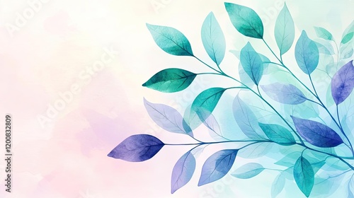 Leafy watercolor concept. Elegant watercolor leaves gently swirling in soft pastel colors, creating a serene vibe.