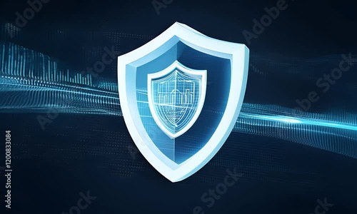 Digital shield animation representing secure systems and cybersecurity concepts with a futuristic network and technology background.