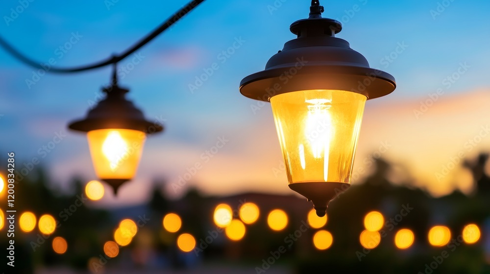 Evening Street Lights Illuminating Park Setting