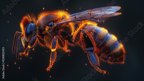 Intricate Details of a Honeybee, Glowing with an Orange Hue photo