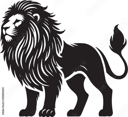 Black Color Lion Silhouette Vector Illustration, Solid White Background