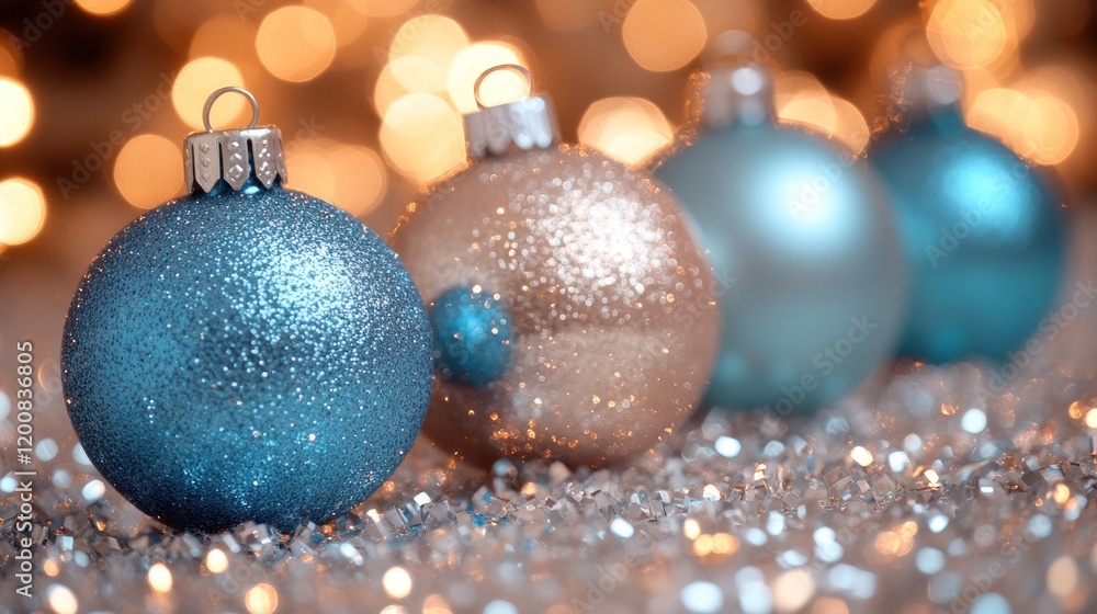 Sparkling Christmas Ornaments on a Shimmering Background for the Holidays Sparkling Christmas Ornaments on a Shimmering Background for the Holidays