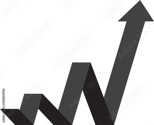 Black business arrow graph going up represents trading profit business growth economic boom and financial surplus