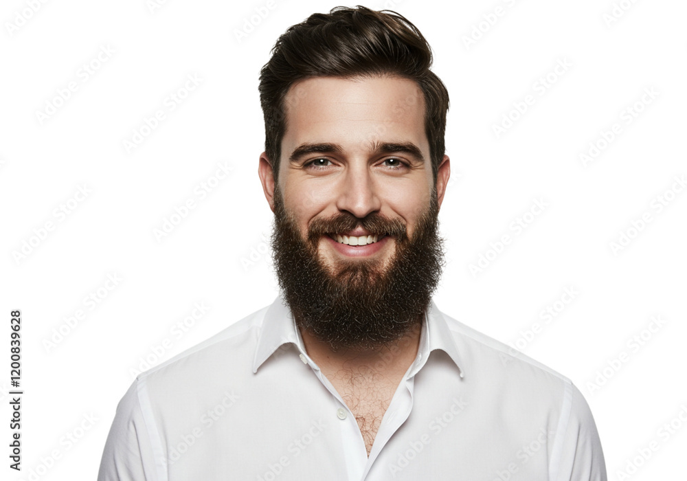 Happy Smiling Man Portrait Attractive Beard Business Casual Male Face Hair Model White Shirt Image Happy Smiling Man Portrait Attractive Beard Business Casual Male Face Hair Model White Shirt Image