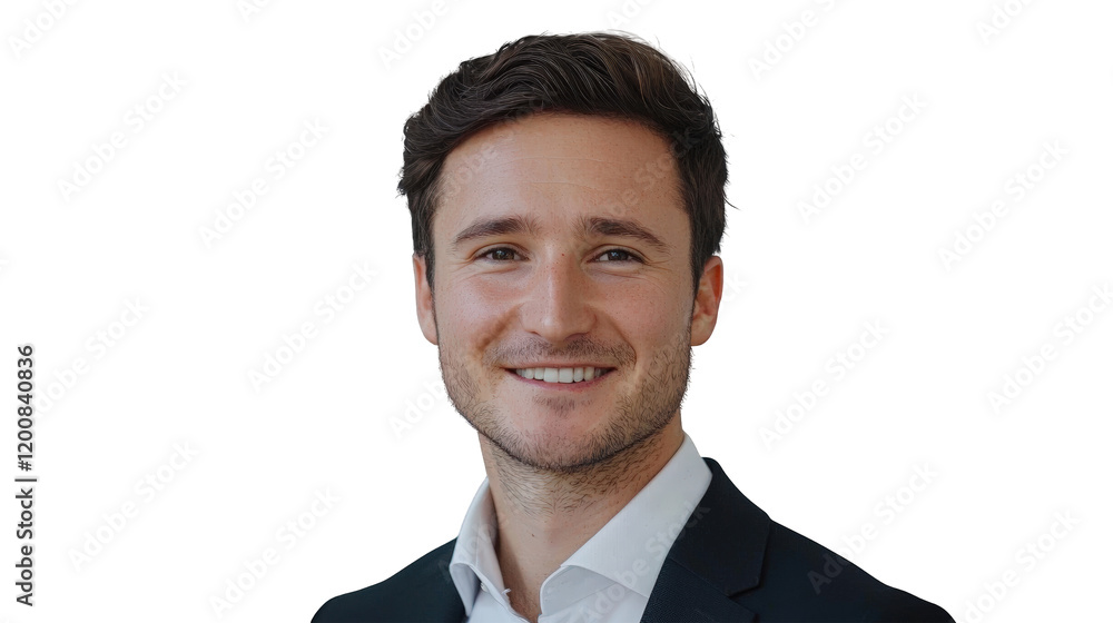 Portrait of a confident young businessman in a formal suit smiling on an isolated white background. Portrait of a confident young businessman in a formal suit smiling on an isolated white background.