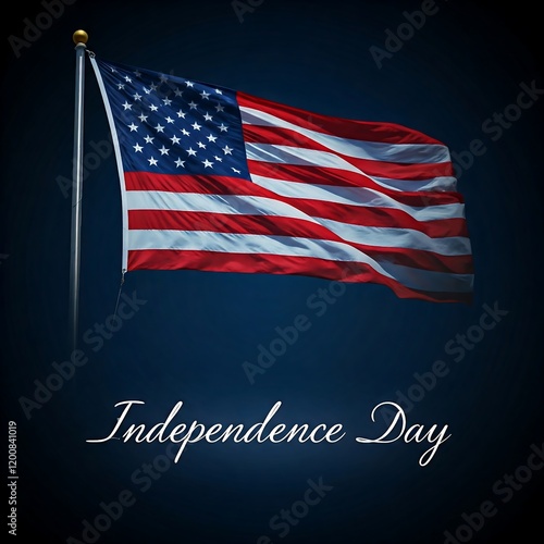 14th July of Independence Day celebration with American flag waving on dark blue background photo