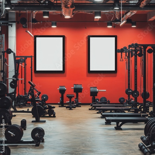 Urban gym design showcasing signage surrounded by dynamic weight equipment.