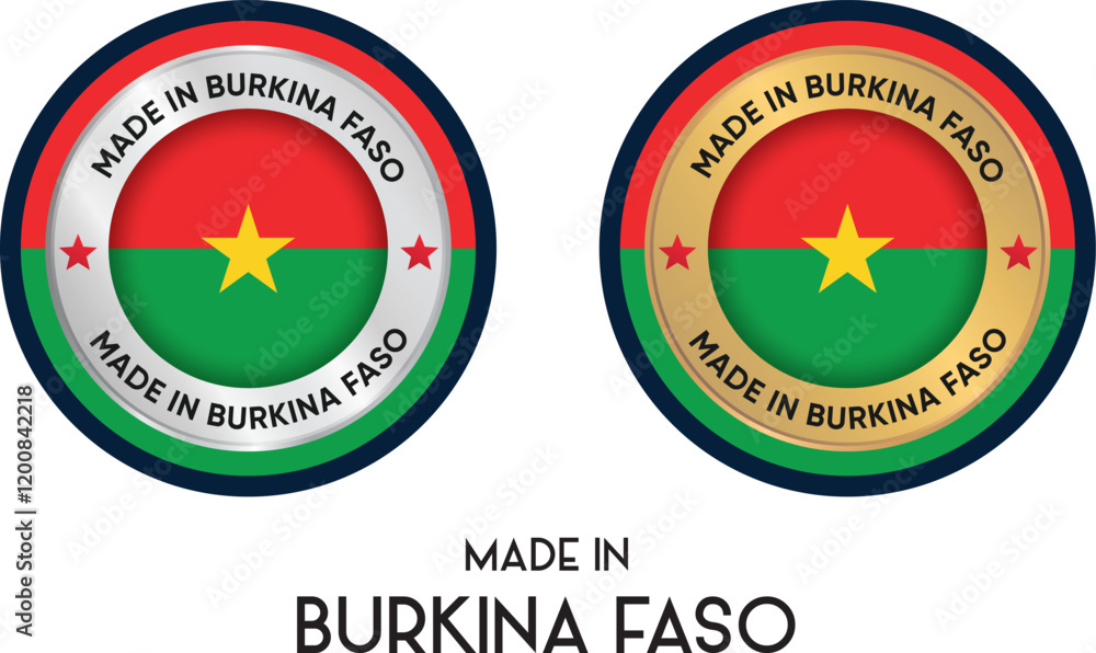 Made in Burkina Faso. Premium labels, stickers, pointer, badge and symbol of Burkina Faso flag icon. Collection vector illustration Made in Burkina Faso. Premium labels, stickers, pointer, badge and symbol of Burkina Faso flag icon. Collection vector illustration