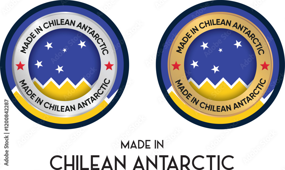 Naklejka premium Made in Chilean Antarctic. Premium labels, stickers, pointer, badge and symbol of Chilean Antarctic flag icon. Collection vector illustration