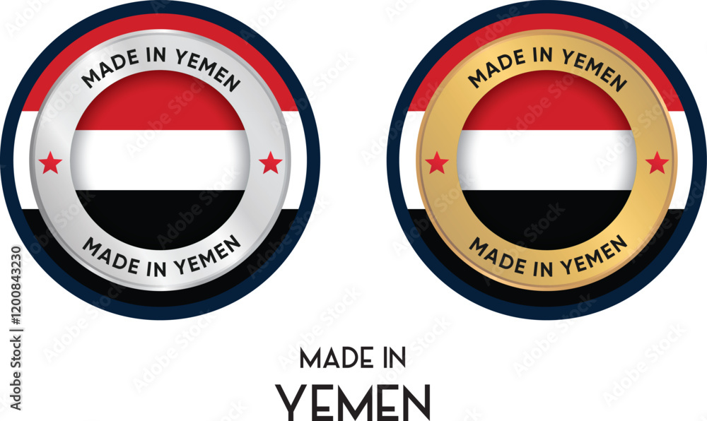 Made in Yemen. Premium labels, stickers, pointer, badge and symbol of Yemen flag icon. Collection vector illustration