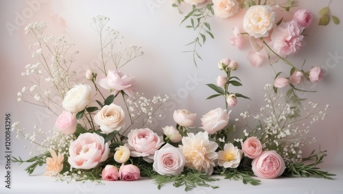 flowers background. backdrop wedding decoration, rose pattern, Wall flower, colorful background, fresh rose