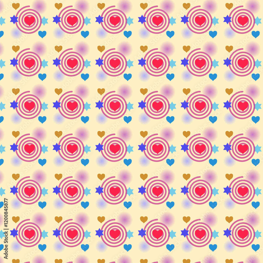 Seamless vector circle and heart pattern design in colorful retro style Seamless vector circle and heart pattern design in colorful retro style