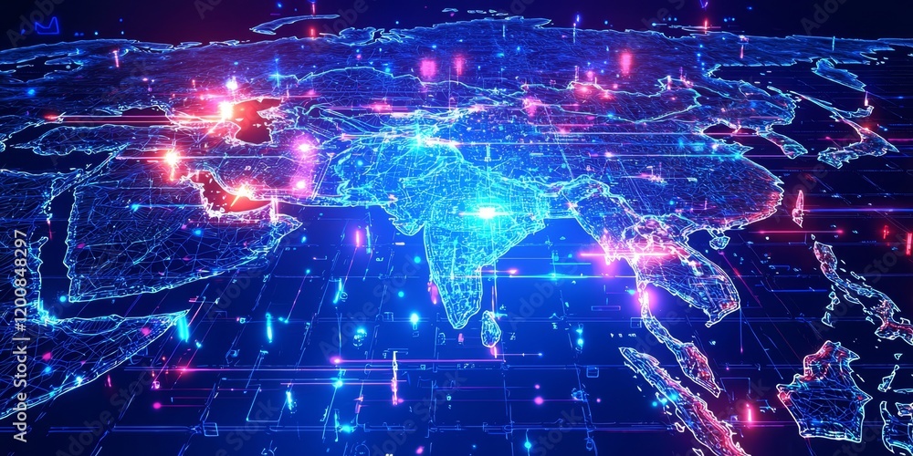 Digital map representation of South East Asia highlighting connectivity. Digital map representation of South East Asia highlighting connectivity.