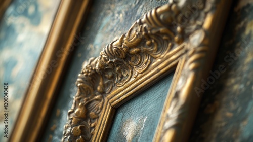 Ornate Gold Frame Detail: A Close-Up of Antique Picture Frame photo