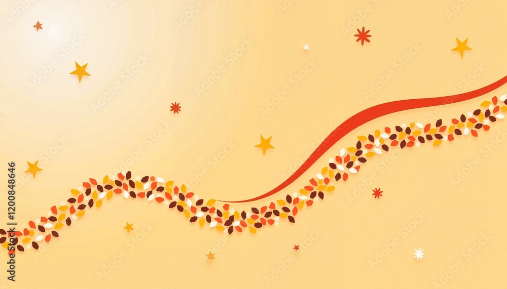 Elegant Red Wavy Ribbon of Autumn Leaves on a Soft Peach Background for Seasonal Projects Elegant Red Wavy Ribbon of Autumn Leaves on a Soft Peach Background for Seasonal Projects