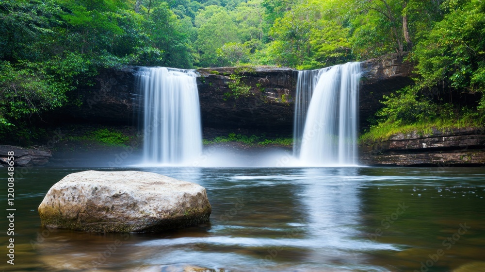 Obraz premium Serene Waterfall in Lush Forest