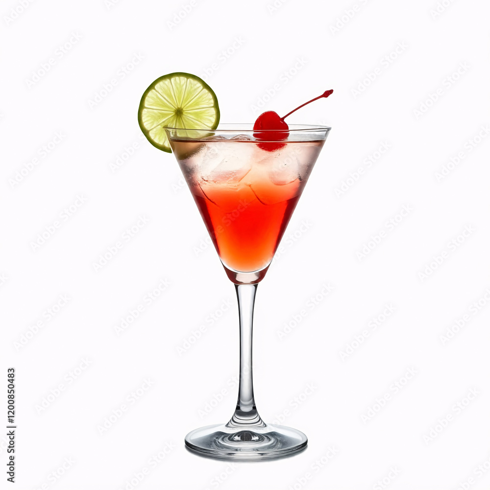 Cocktail with cherry and lime on a white background. Isolated Cocktail with cherry and lime on a white background. Isolated